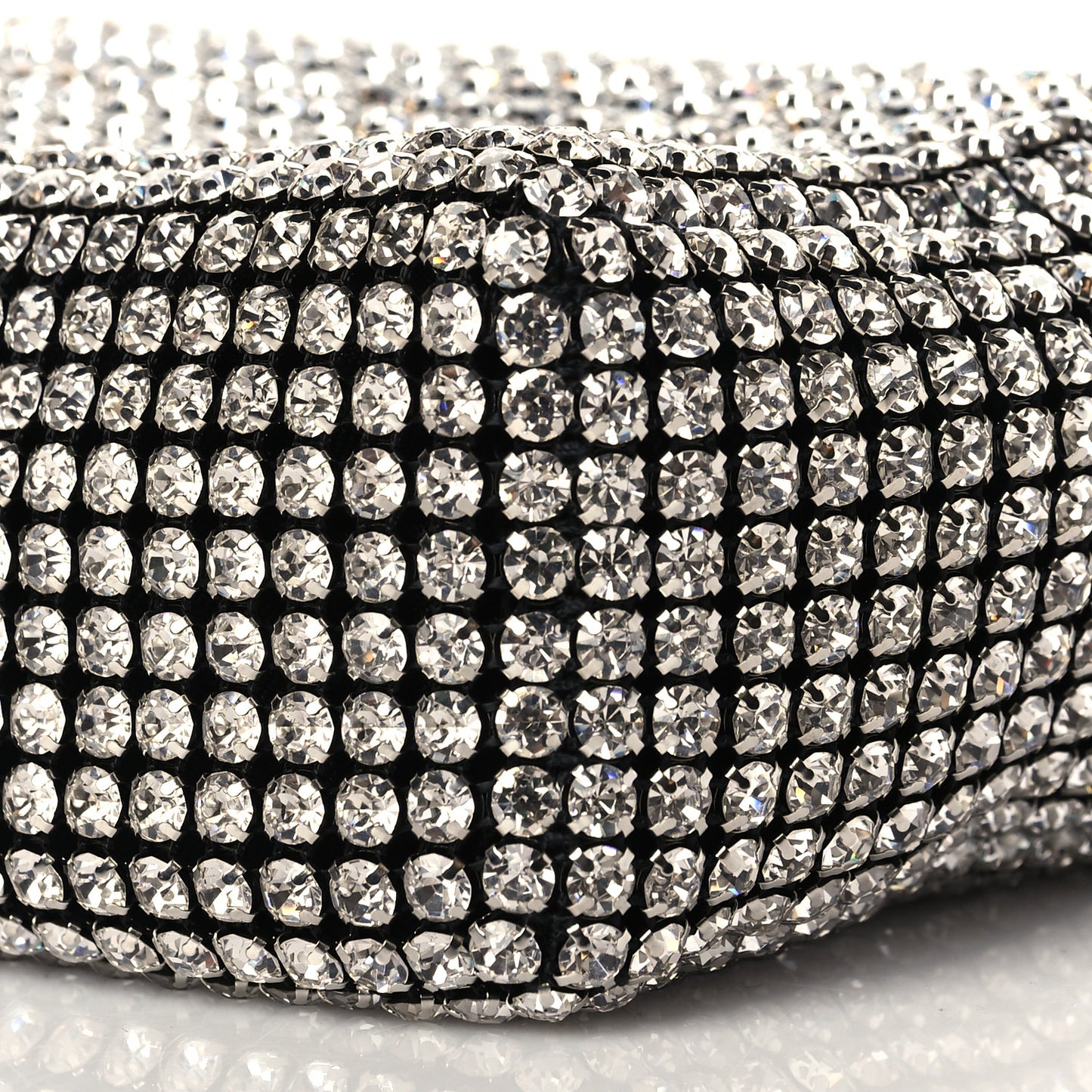 Mesh Crystal Rhinestone Mini Heiress Pouch Black Silver