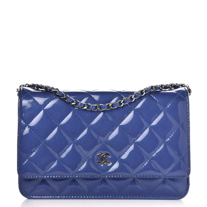 Chanel Patent Quilted Wallet On Chain WOC Blue 1 of 9