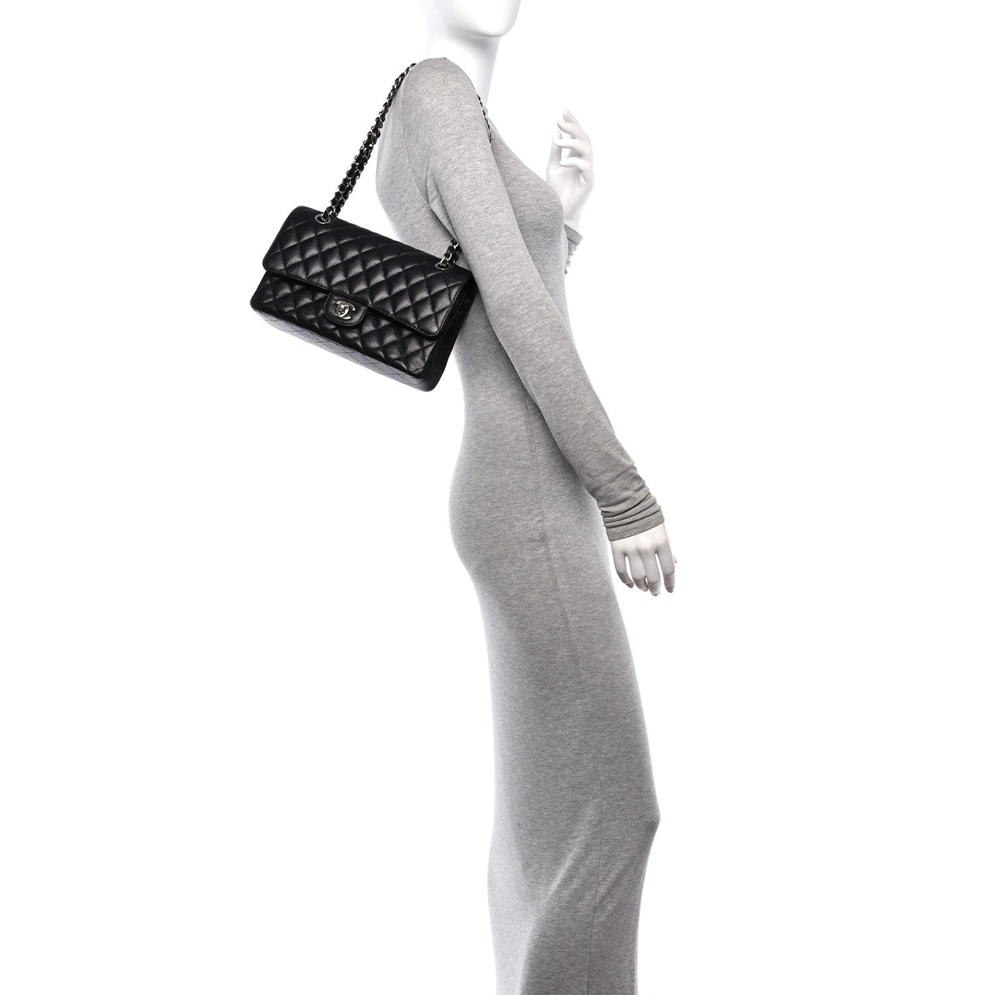Caviar Quilted Medium Double Flap Black