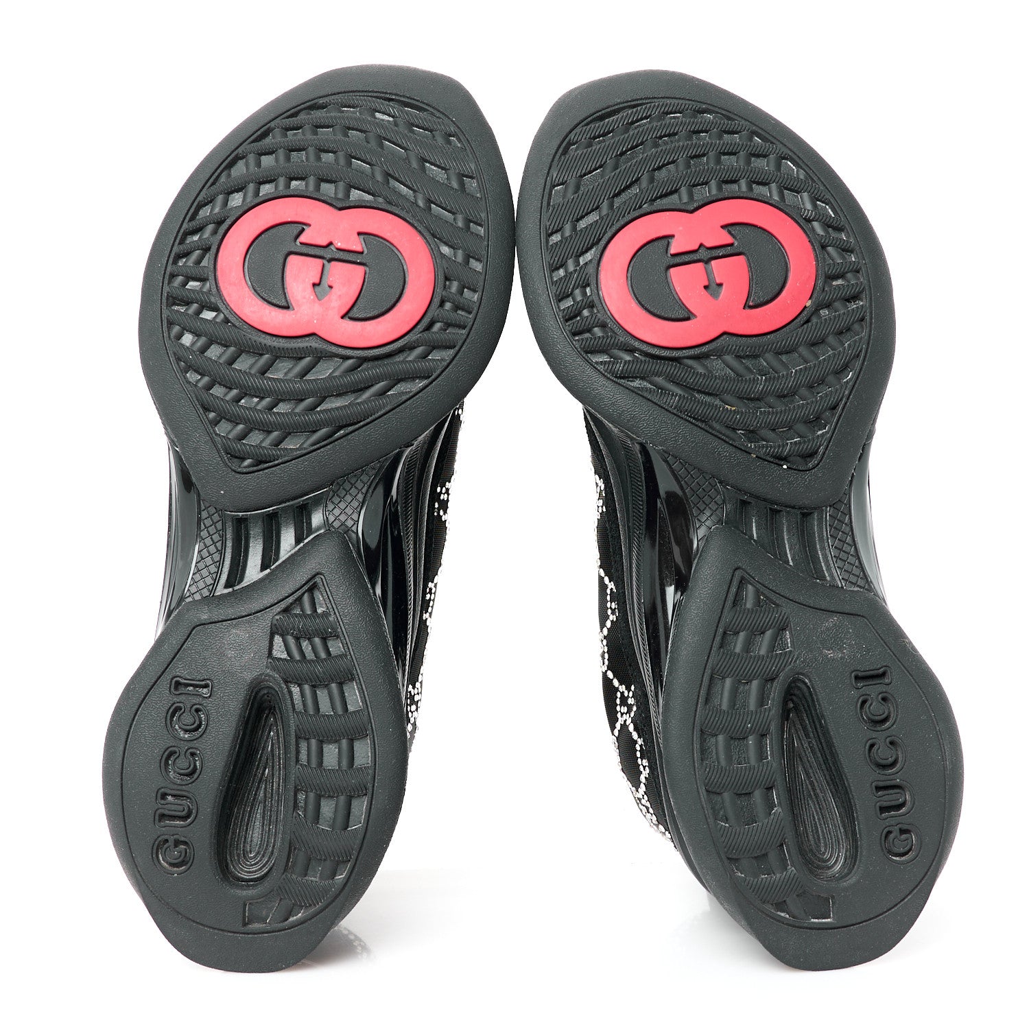 Gucci Tela Retino Mesh Crystal Suede GG Monogram Womens Gucci Run Sneakers 39 Black Silver 6 of 11