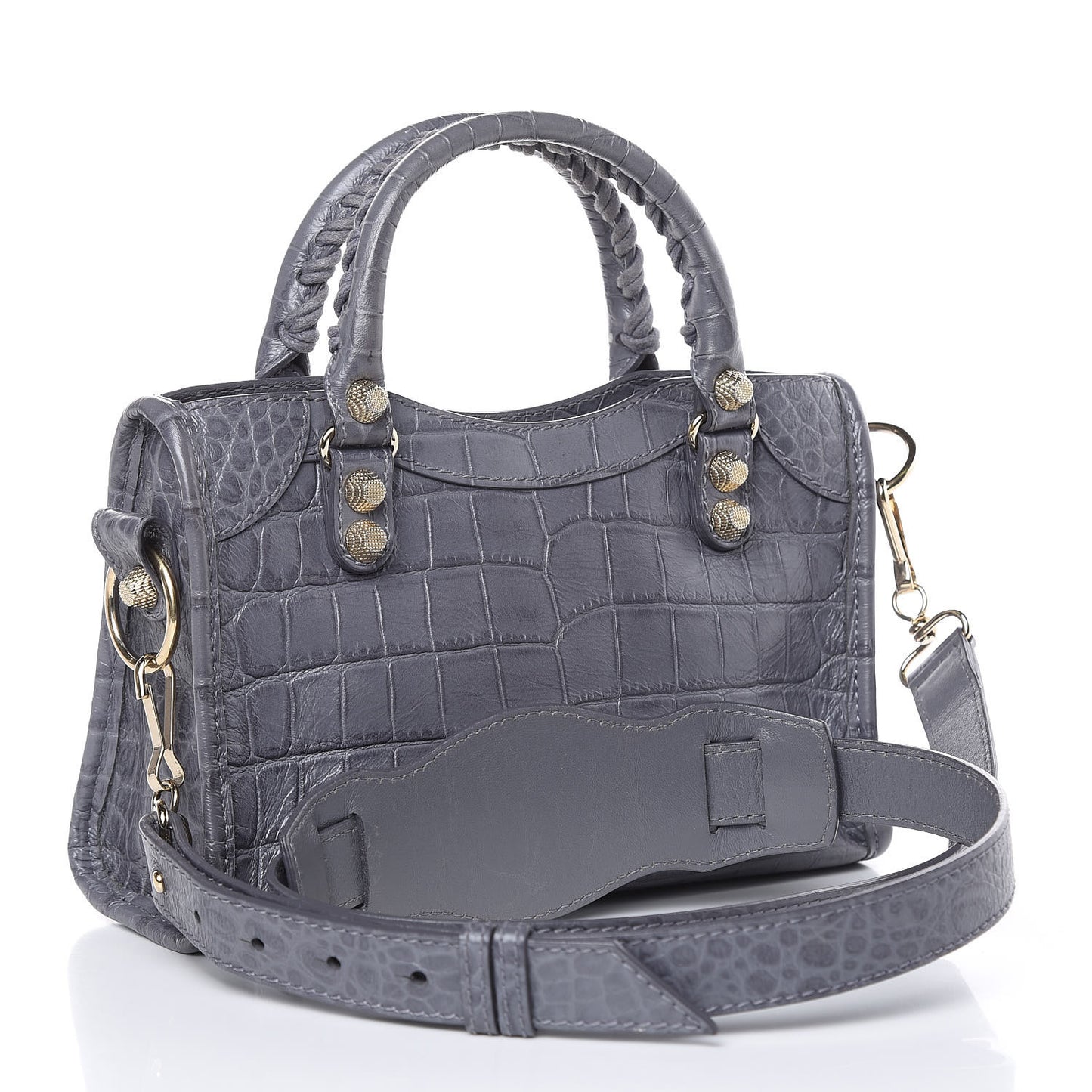 Calfskin Crocodile Embossed Giant 12 Gold Hardware Mini City Gris Beton