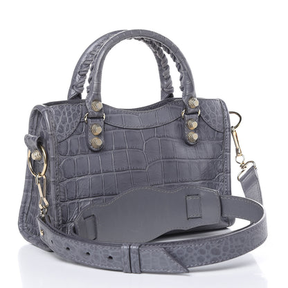 Balenciaga Calfskin Crocodile Embossed Giant 12 Gold Hardware Mini City Gris Beton 3 of 11