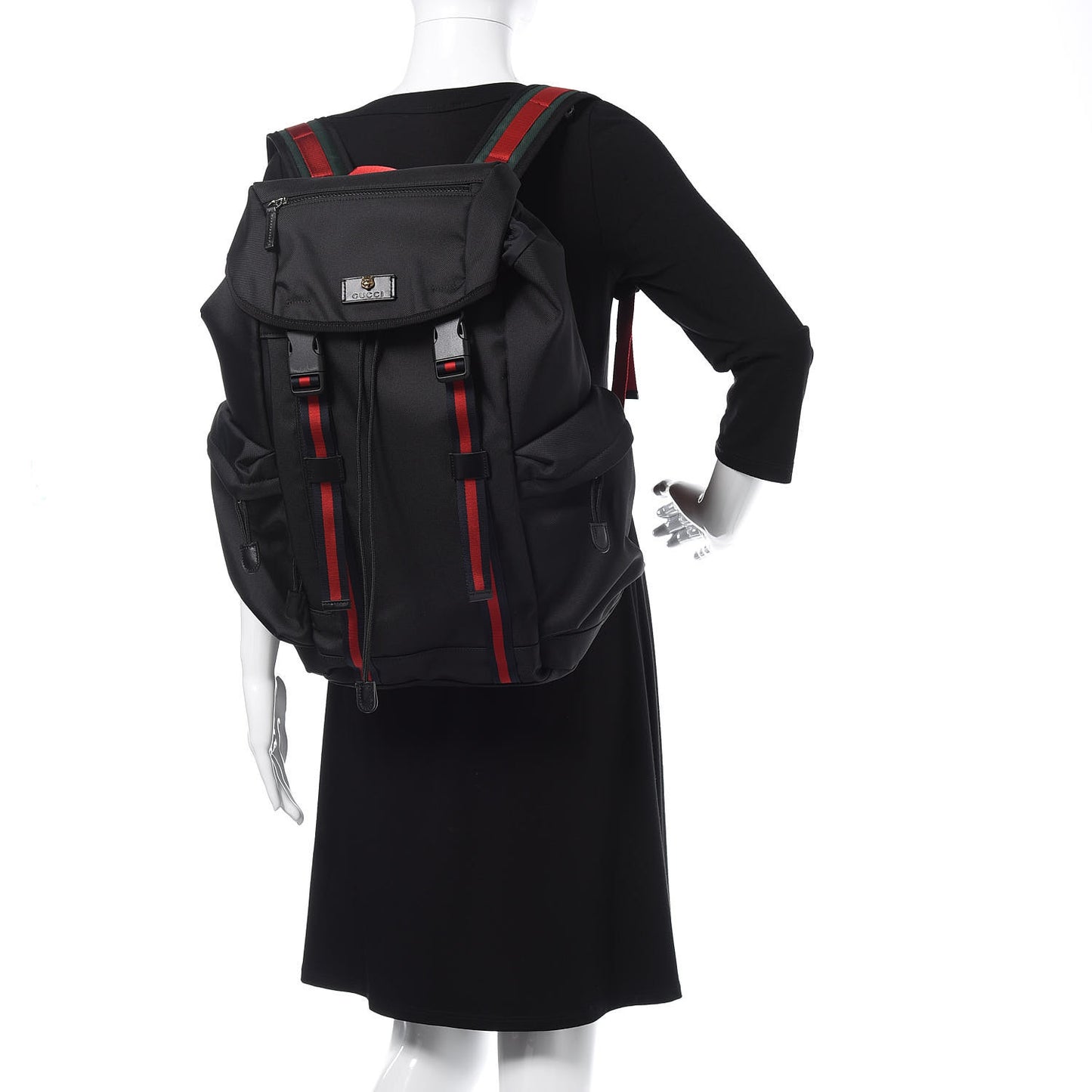 Techno Canvas Web Double Buckle Backpack Black