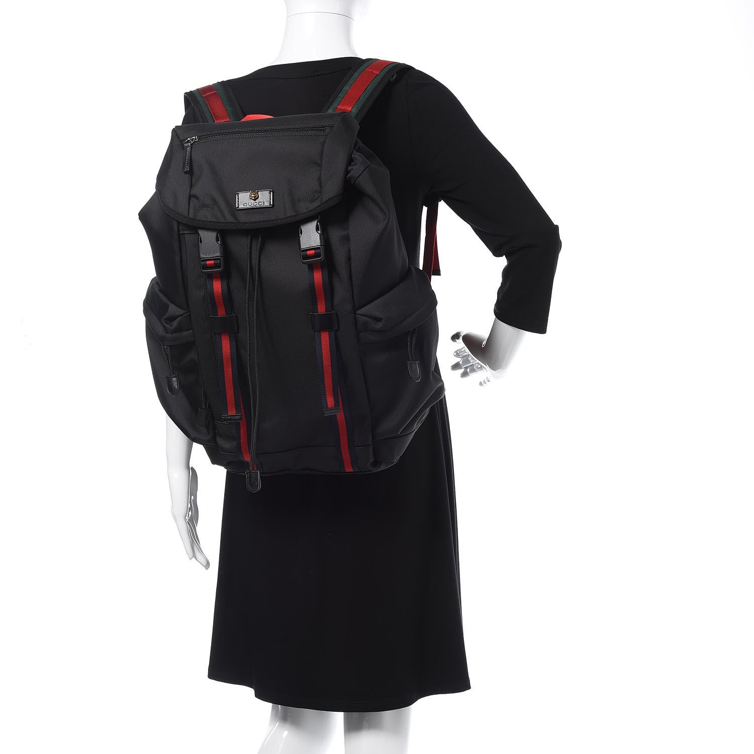 Gucci Techno Canvas Web Double Buckle Backpack Black 2 of 8
