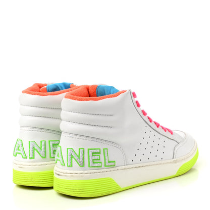 Chanel Calfskin Mens Logo High Top Sneakers 44 White Multicolor 4 of 9