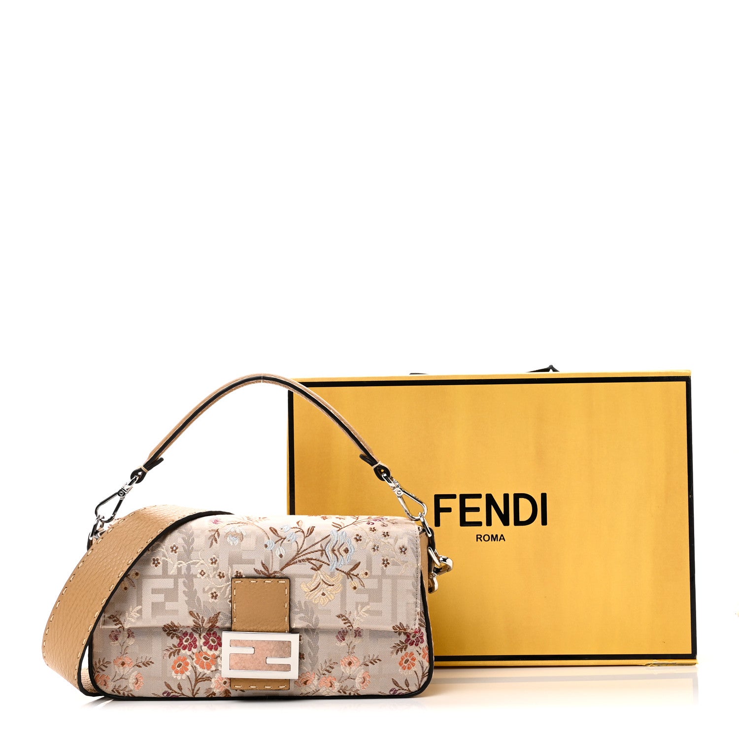 Fendi Satin Cuoio Romano Hand In Hand Campania Floral Baguette