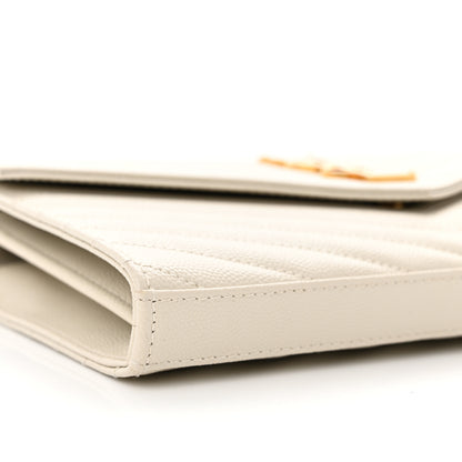 Saint Laurent Grain De Poudre Matelasse Chevron Monogram Chain Wallet Crema Soft 8 of 10
