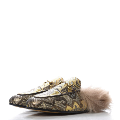 Gucci Brocade Fur Womens Princetown Slippers 37.5 Brown 3 of 8