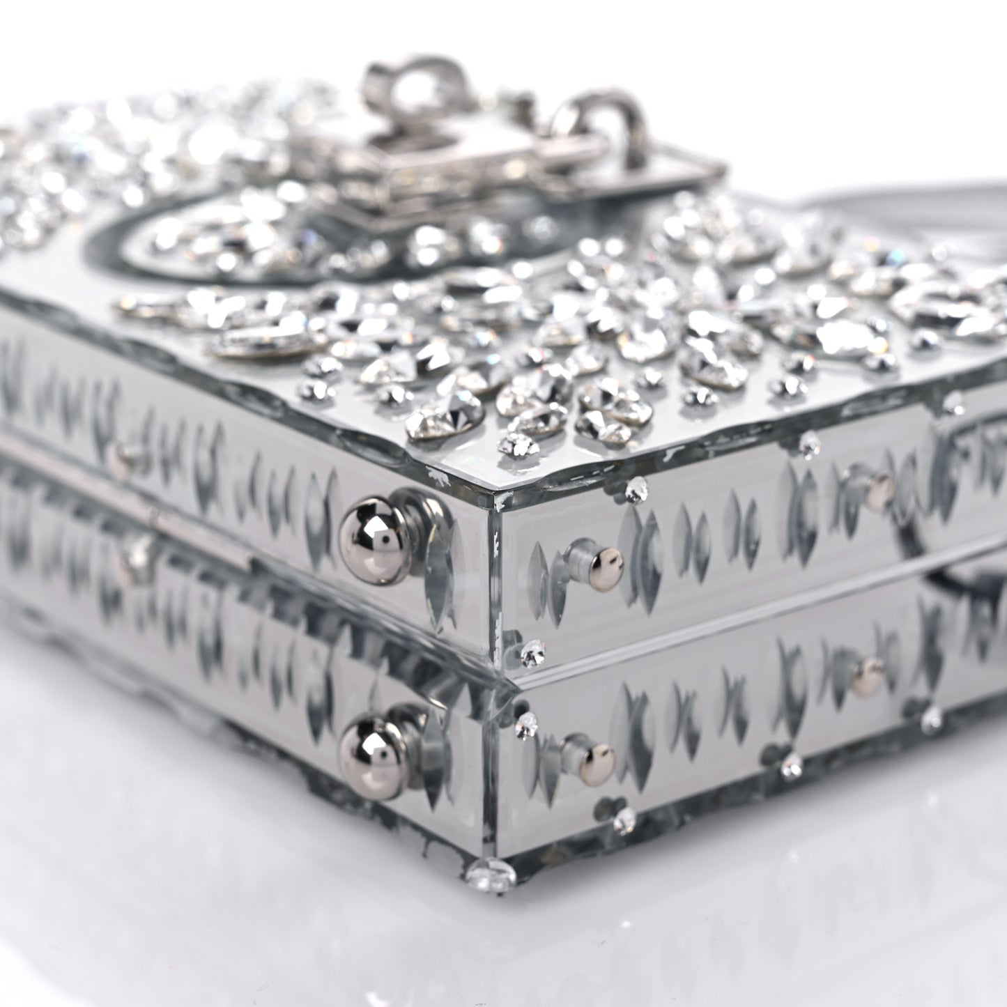 Crystal Embellished Plexiglass Dolce Box Clutch Silver
