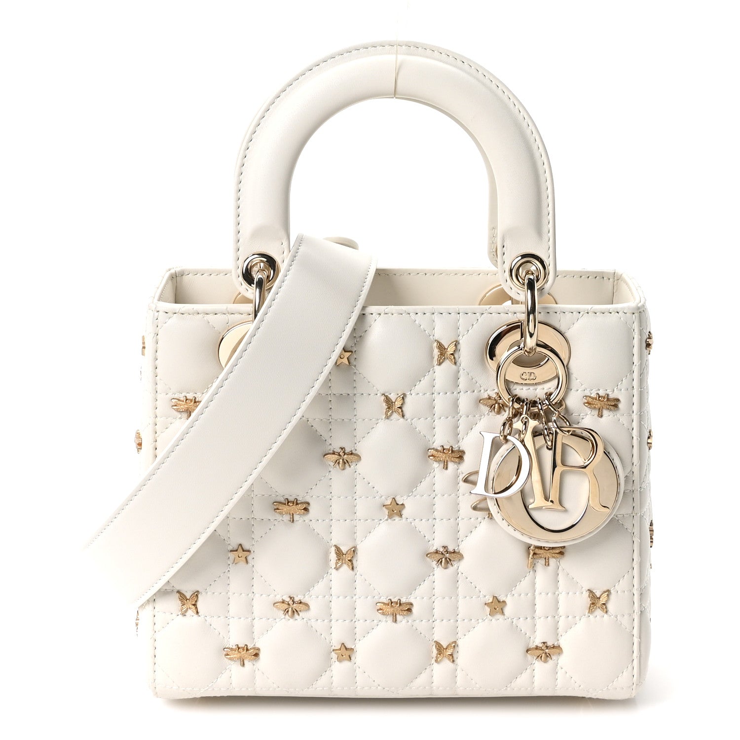 Christian Dior Lambskin Cannage Butterfly Studs Small Lady Dior White 1 of 8