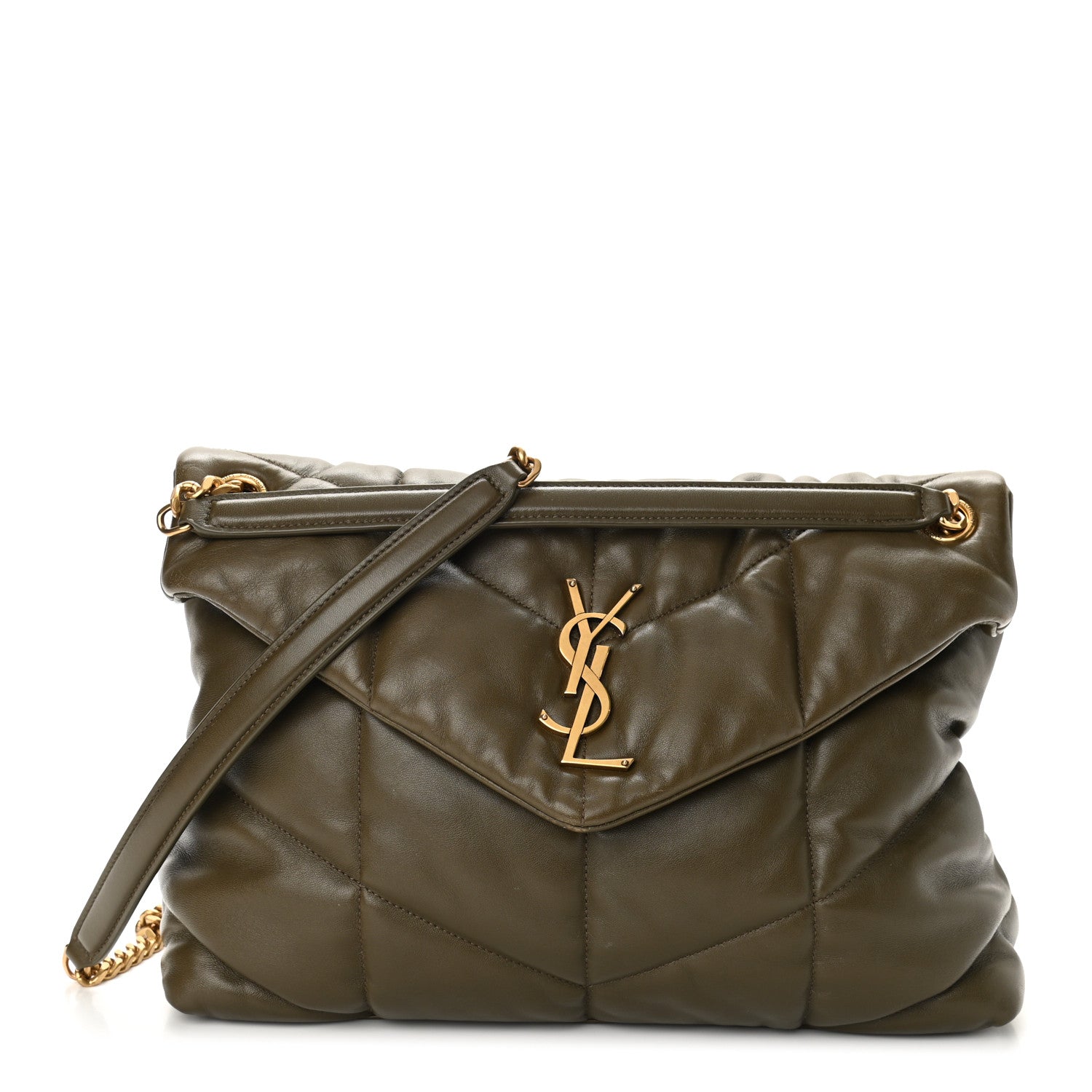 Saint Laurent Lambskin Quilted Medium Loulou Puffer Monogram Chain Satchel Seaweed 1 of 8