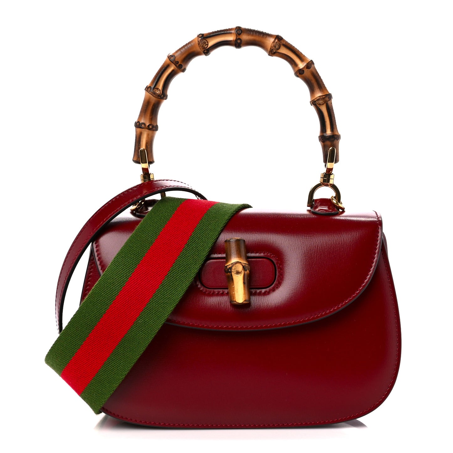 Boarded Dyana Lux Calfskin Web Small Bamboo 1947 Top Handle Bag Red