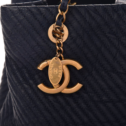 Chanel Wrinkled Lambskin Chevron Quilted Surpique Tote Navy Blue 8 of 13