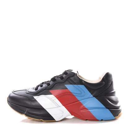 Gucci Calfskin Web Printed Mens Rhyton Sneakers 8.5 Black 1 of 10