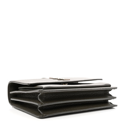 Saint Laurent Grained Calfskin Medium Monogram Sunset Satchel Dark Green 4 of 10