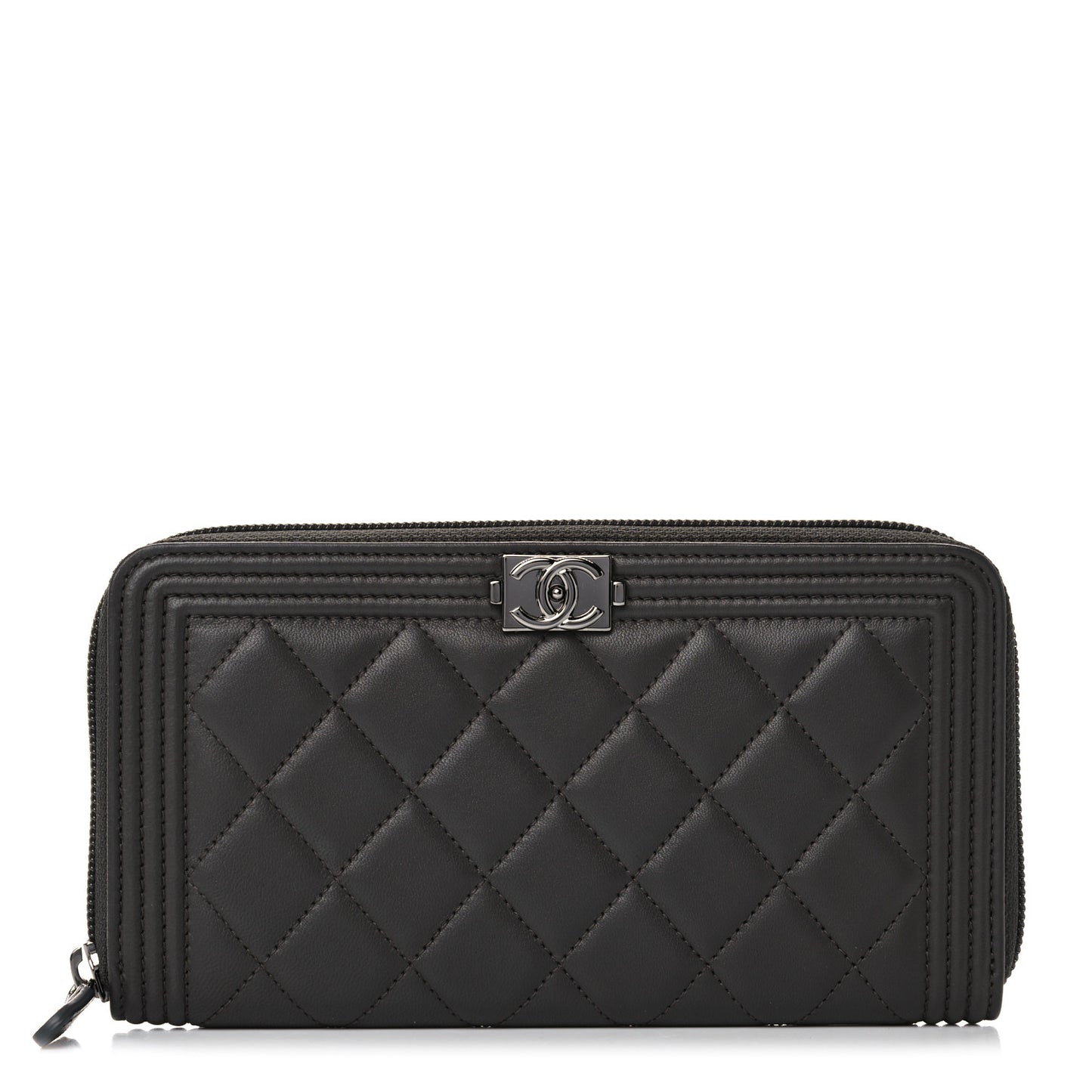 Caviar Quilted Large Boy Zip Around Wallet Grey