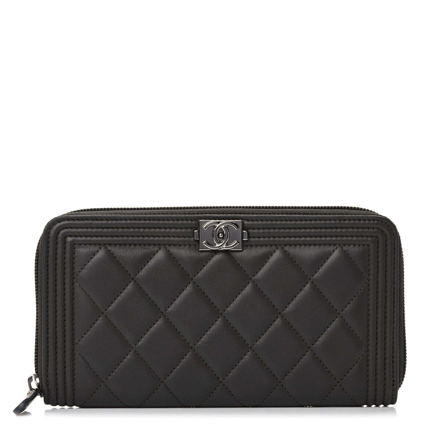 Chanel Caviar Quilted Large Boy Zip Around Wallet Grey 1 of 11