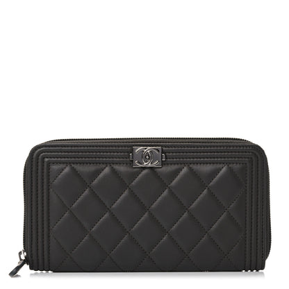 Chanel Caviar Quilted Large Boy Zip Around Wallet Grey 1 of 11