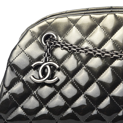 Chanel Metallic Patent Quilted Medium Just Mademoiselle Bowling Bag Silver Degrade 10 of 10