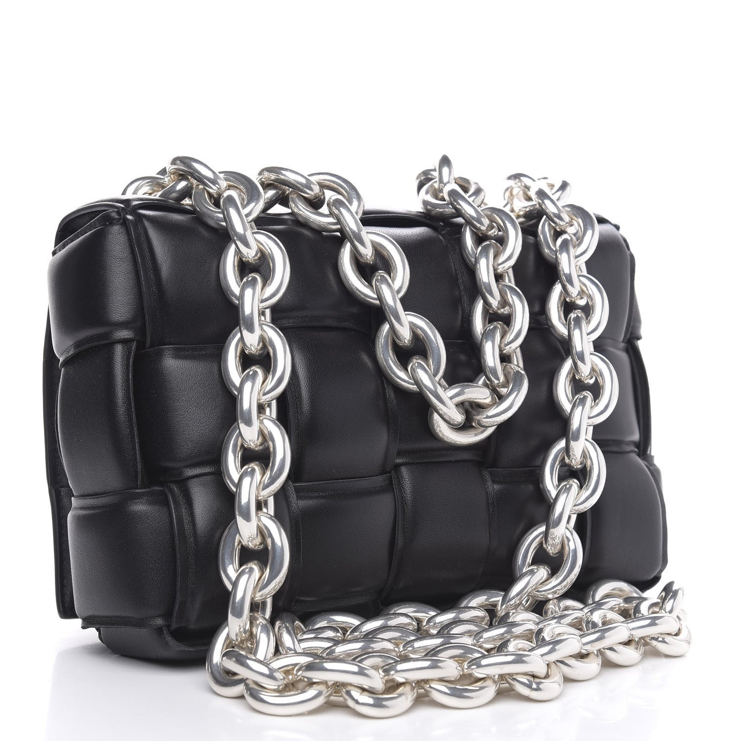 Lambskin Maxi Intreccio Padded Chain Cassette Crossbody Bag Black