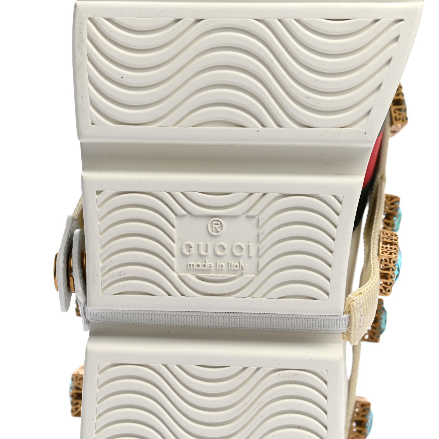 Gucci Calfskin Removable Crystals Bee Embroidered Ace Platform Sneakers 37.5 White 6 of 8