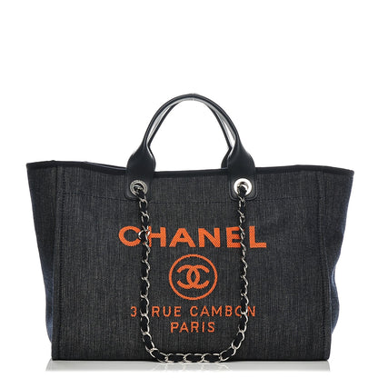 Chanel Denim Large Deauville Tote Blue Orange 1 of 7