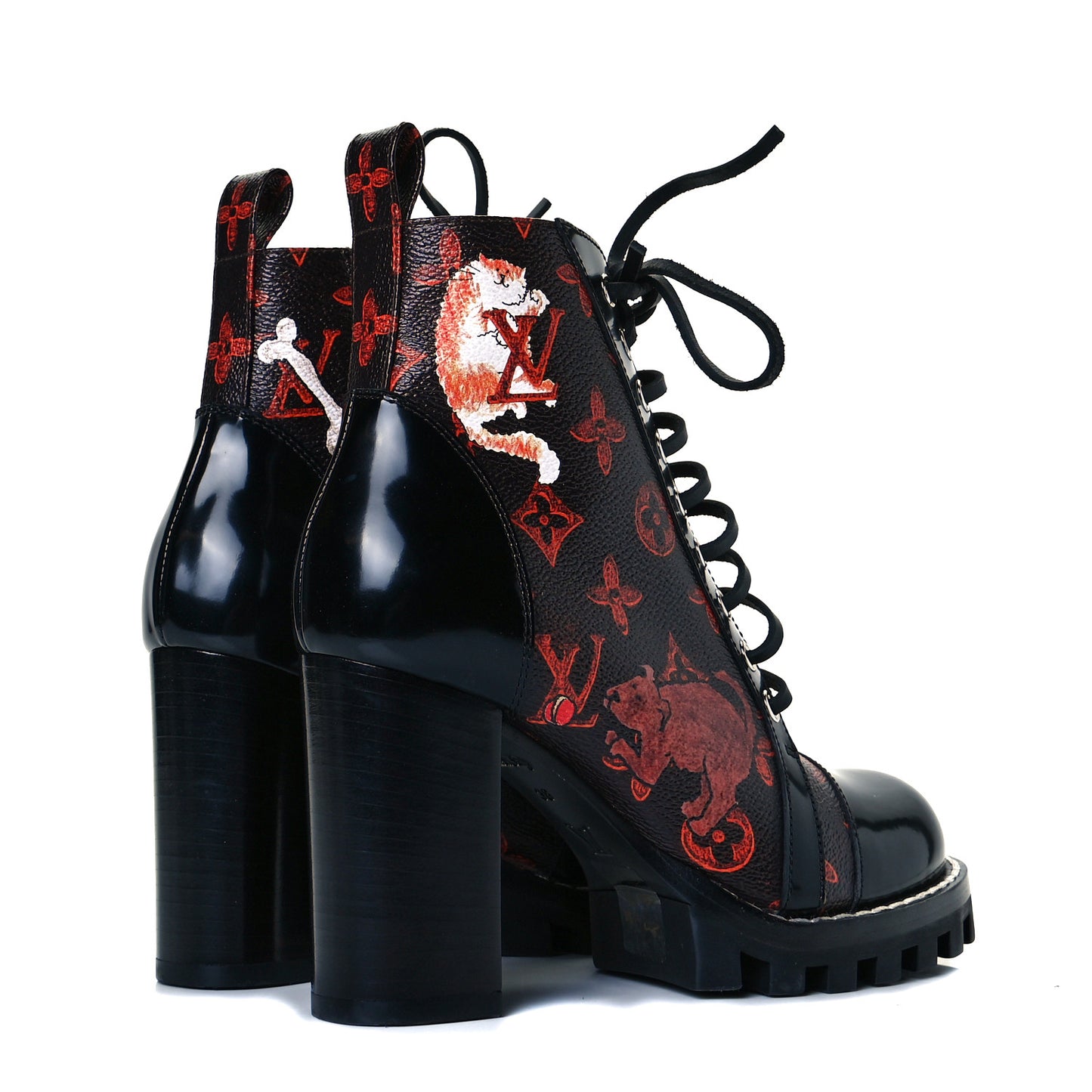 Patent Calfskin Catogram Star Trail Ankle Boots 36 Black Marron
