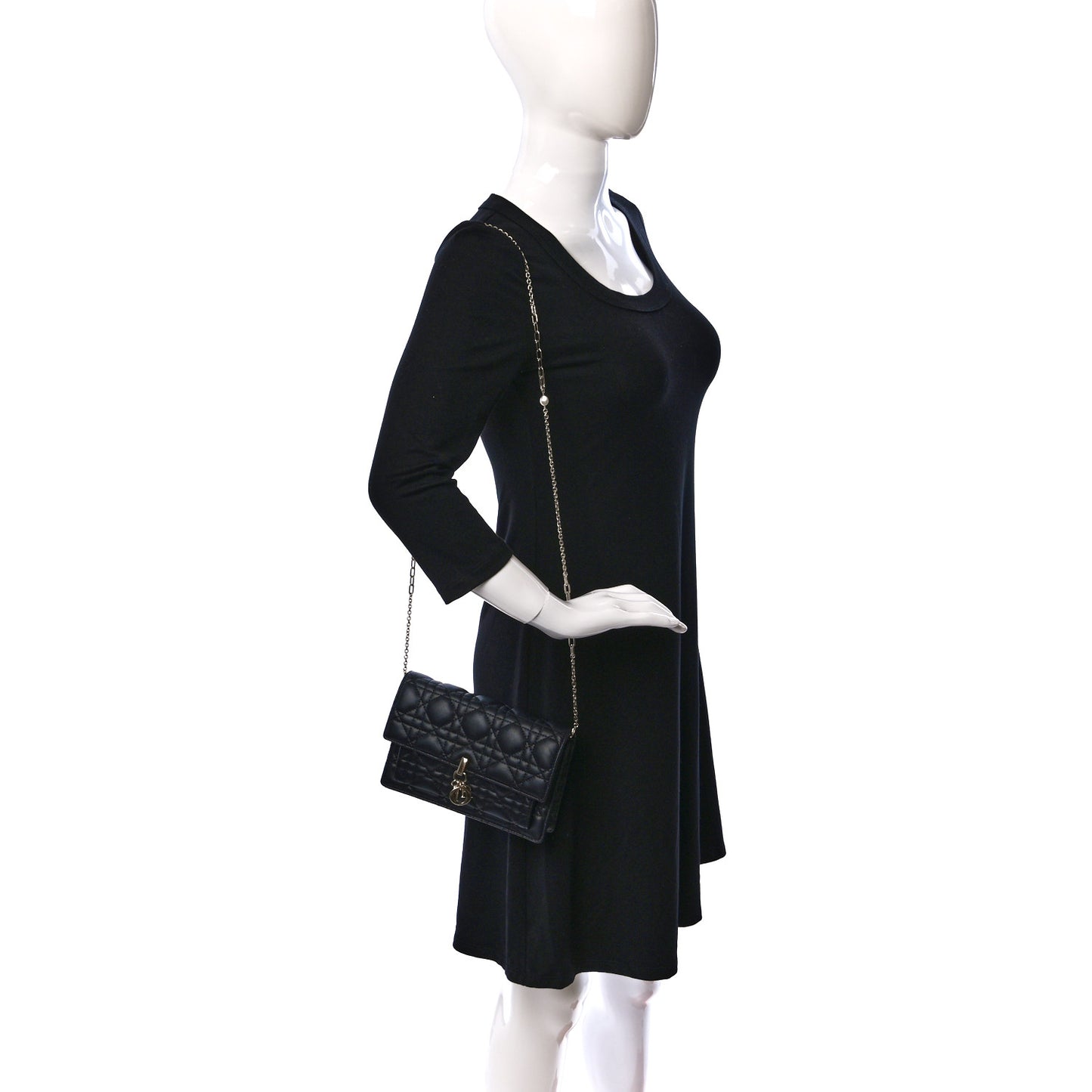 Lambskin Cannage Lady Dior Chain Pouch Black