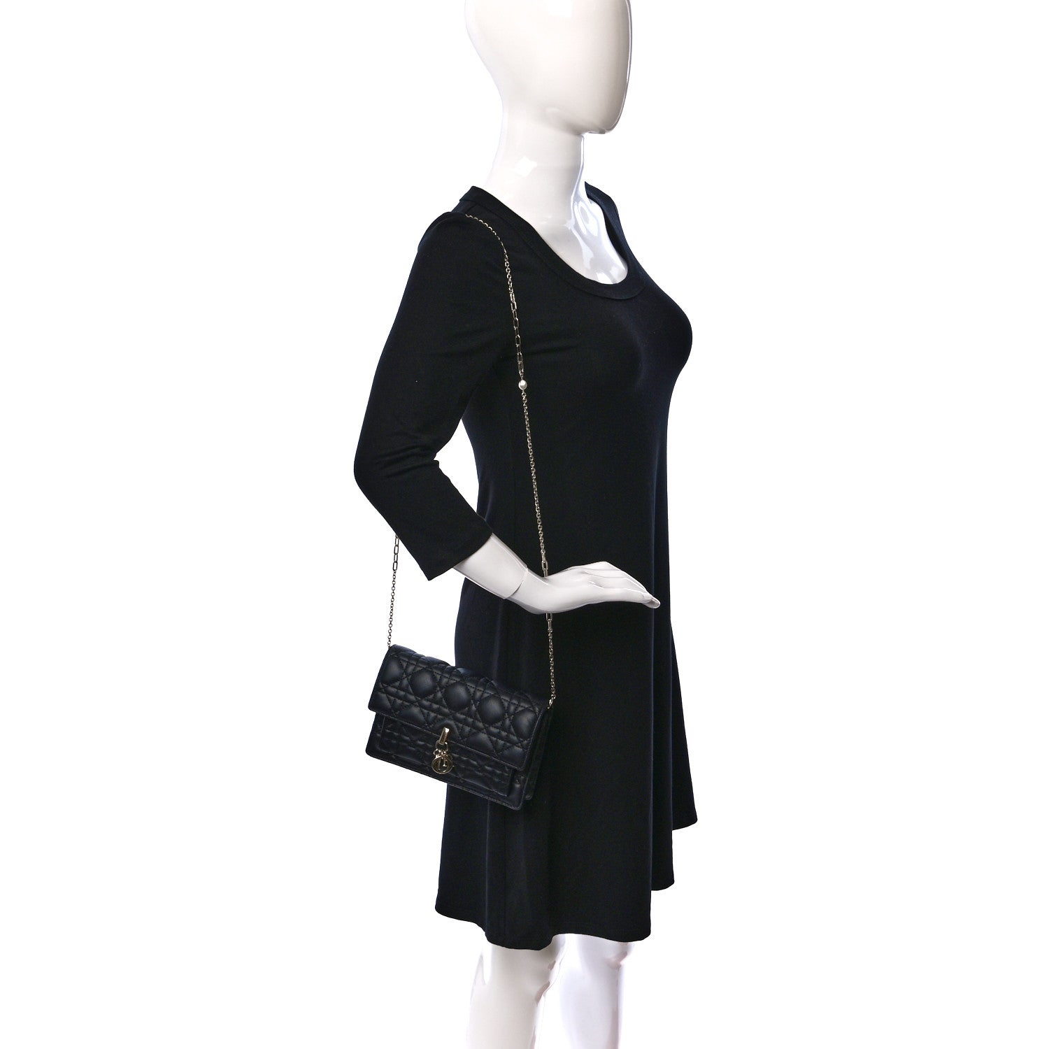 Christian Dior Lambskin Cannage Lady Dior Chain Pouch Black 2 of 9