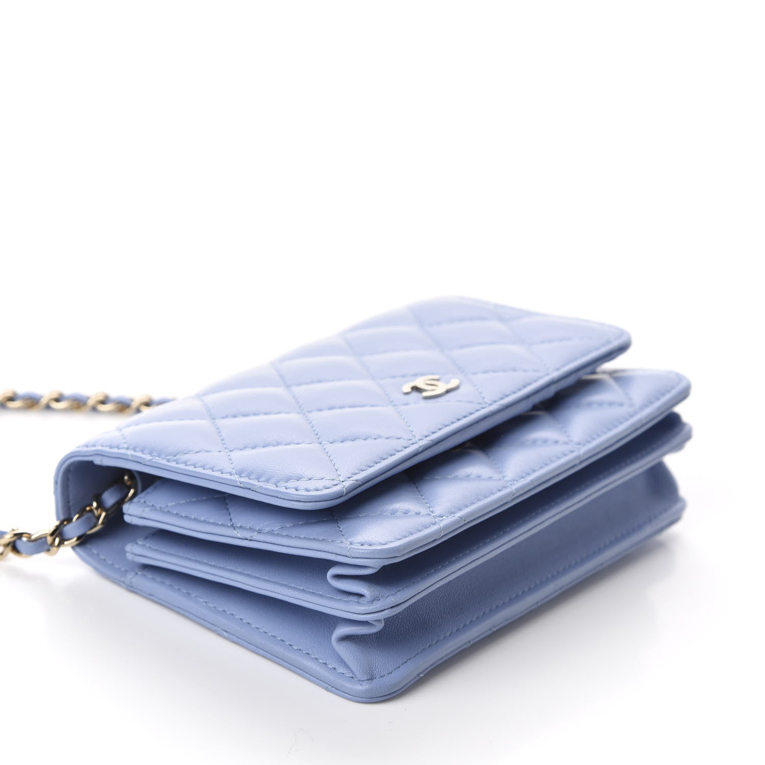 Chanel Lambskin Quilted Mini Wallet On Chain WOC Light Blue 4 of 11