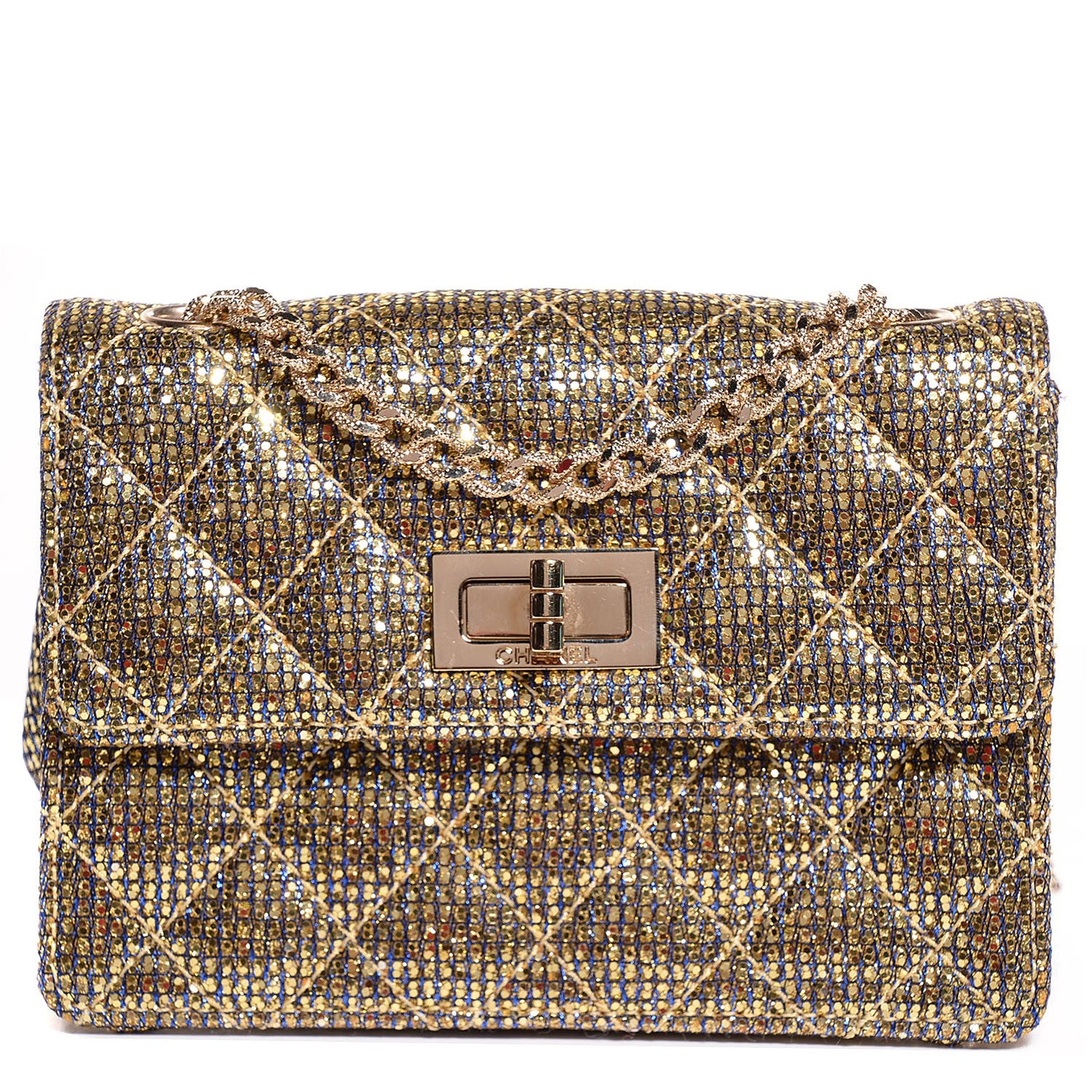 Chanel Crystal Quilted Mademoiselle Evening Flap Gold 1 of 8