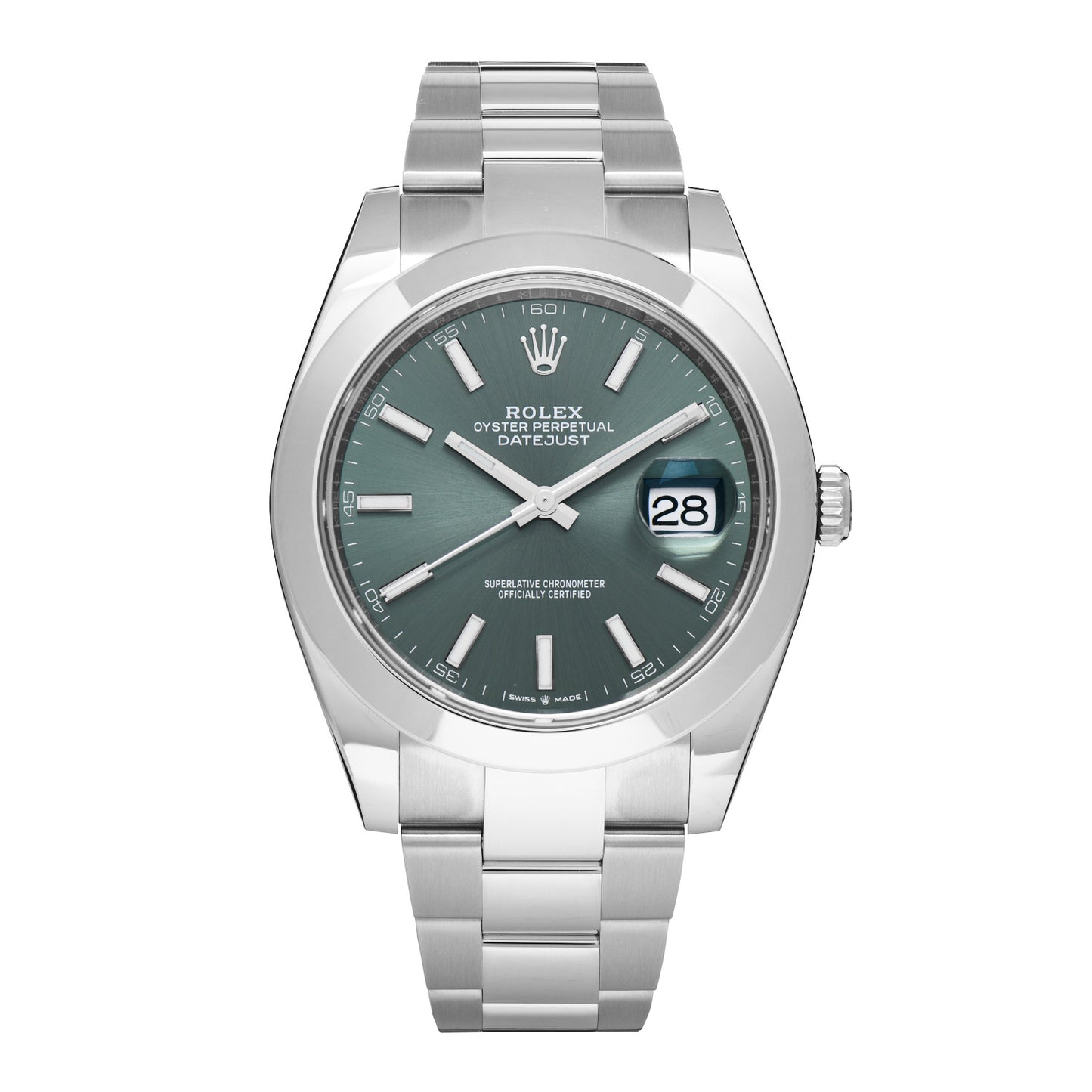 Stainless Steel 41mm Oyster Perpetual Datejust Watch Mint Green 126300