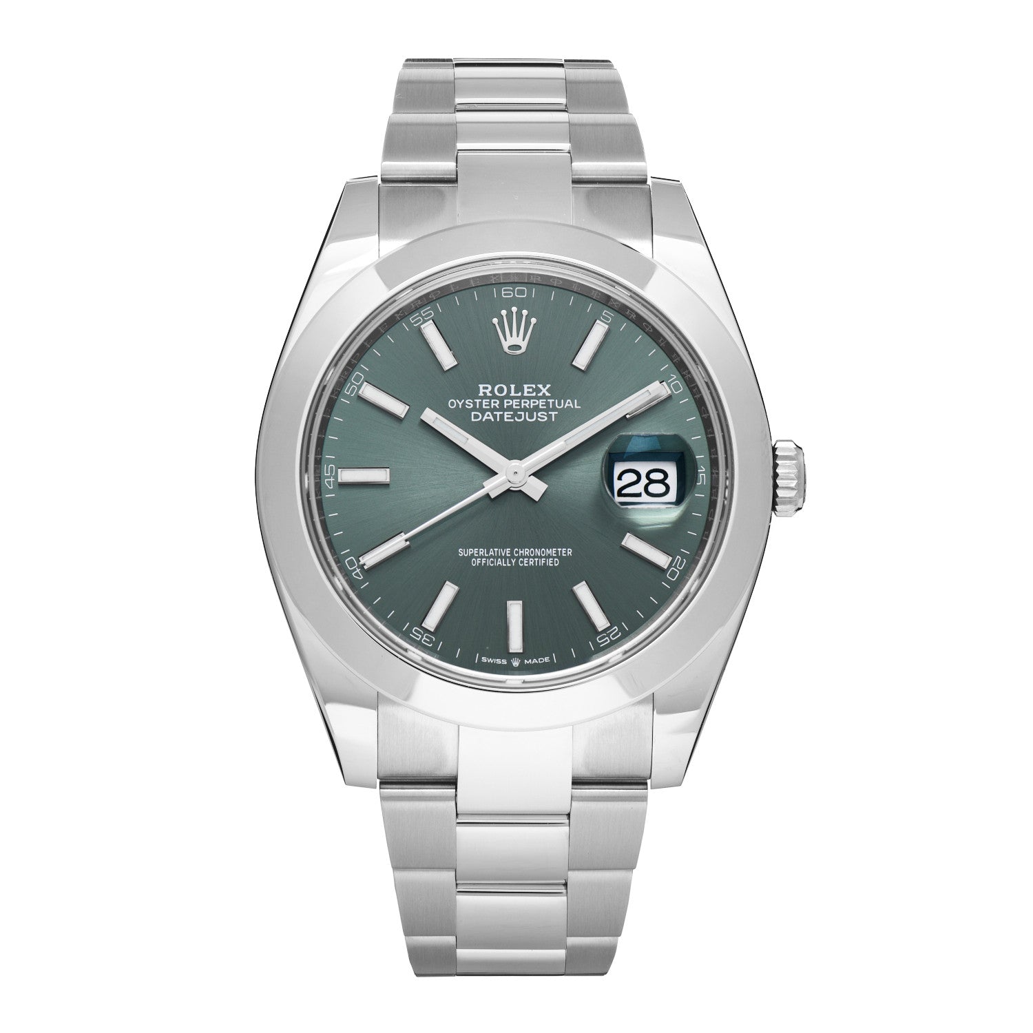 Rolex Stainless Steel 41mm Oyster Perpetual Datejust Watch Mint Green 126300 1 of 5