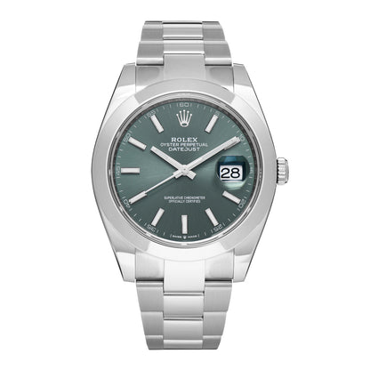Rolex Stainless Steel 41mm Oyster Perpetual Datejust Watch Mint Green 126300 1 of 5