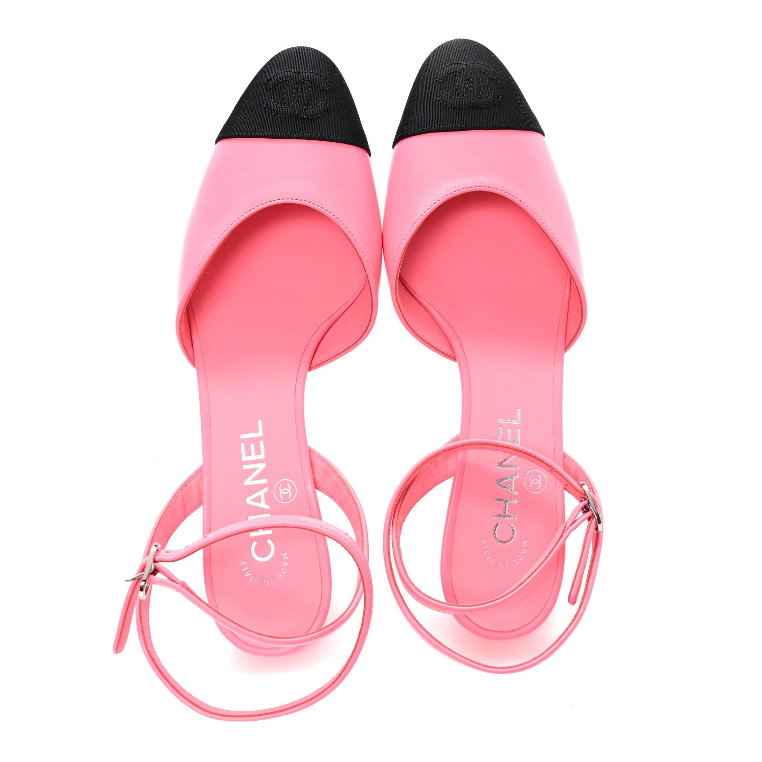 Chanel Lambskin Grosgrain Cap Toe CC Slingback Pumps 37 Coral Black 2 of 10