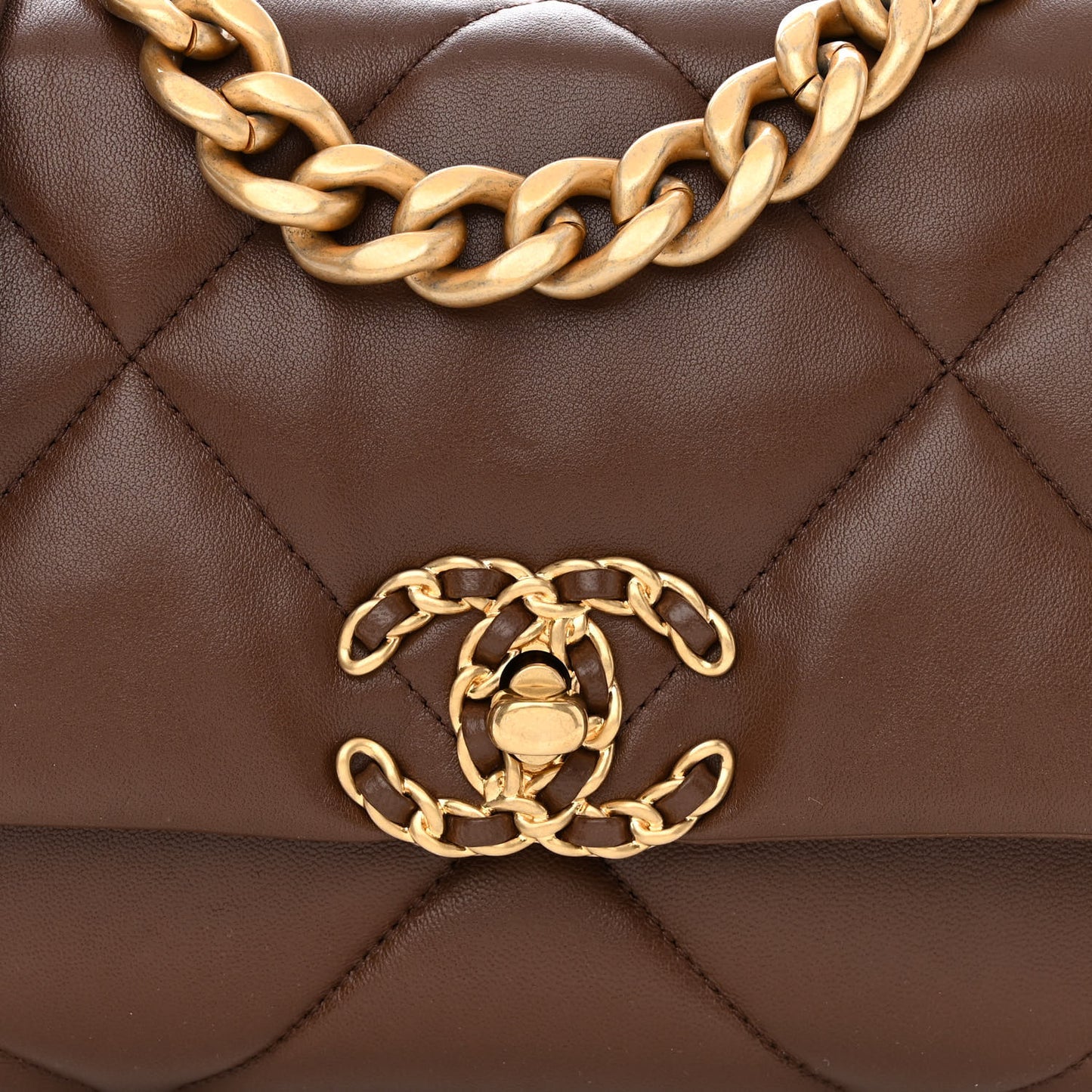 Lambskin Quilted Medium Chanel 19 Flap Dark Brown