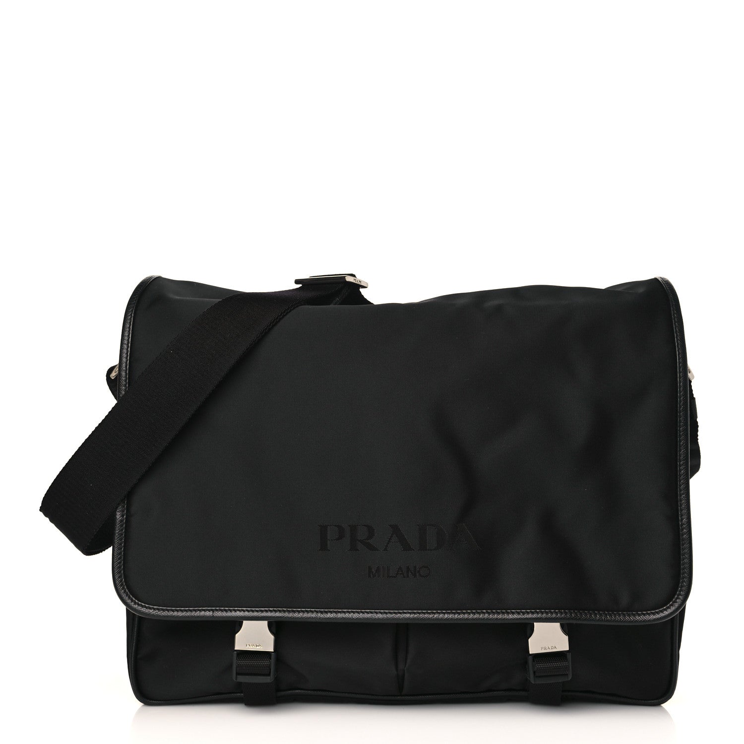 Prada Tessuto Nylon Saffiano Logo Messenger Bag Black 1 of 9