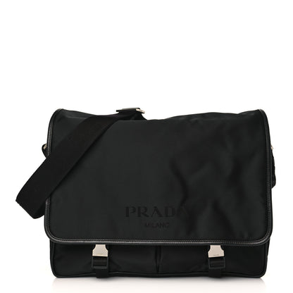 Prada Tessuto Nylon Saffiano Logo Messenger Bag Black 1 of 9