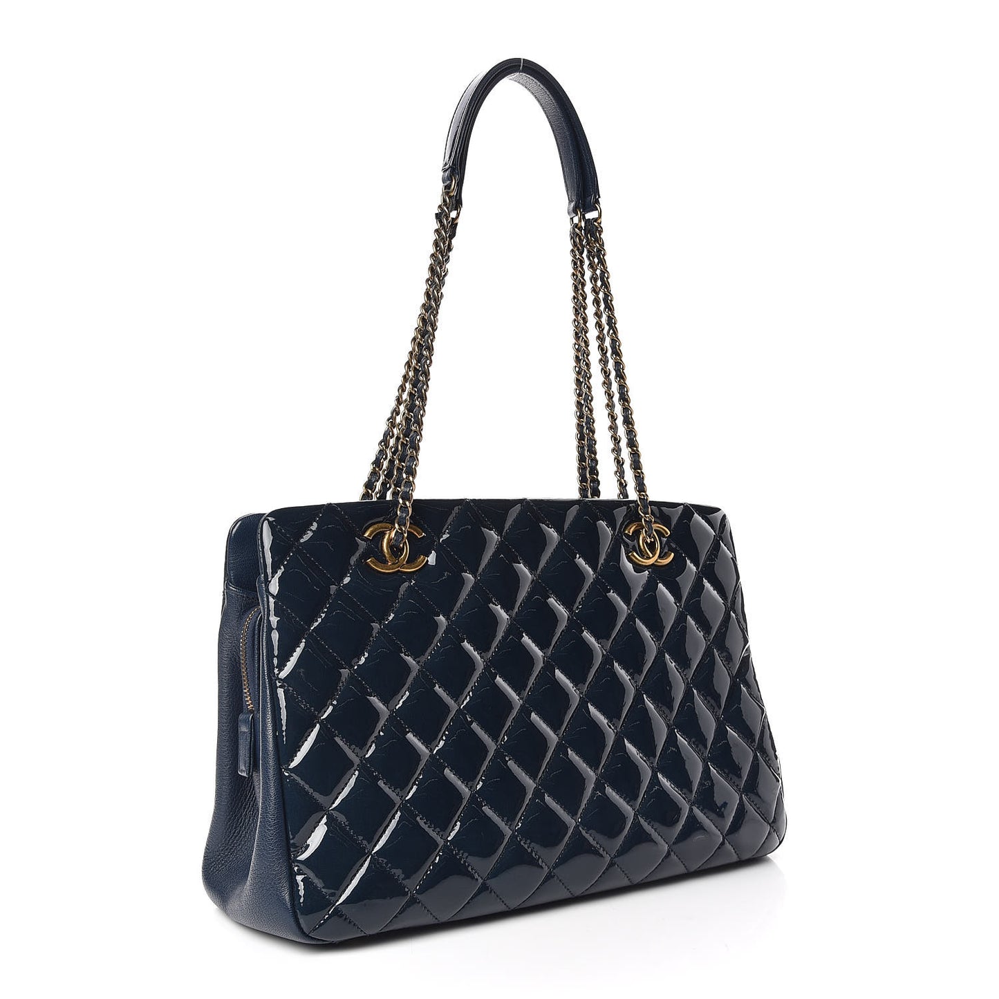 Patent Goatskin Quilted Small CC Eyelet Tote Blue
