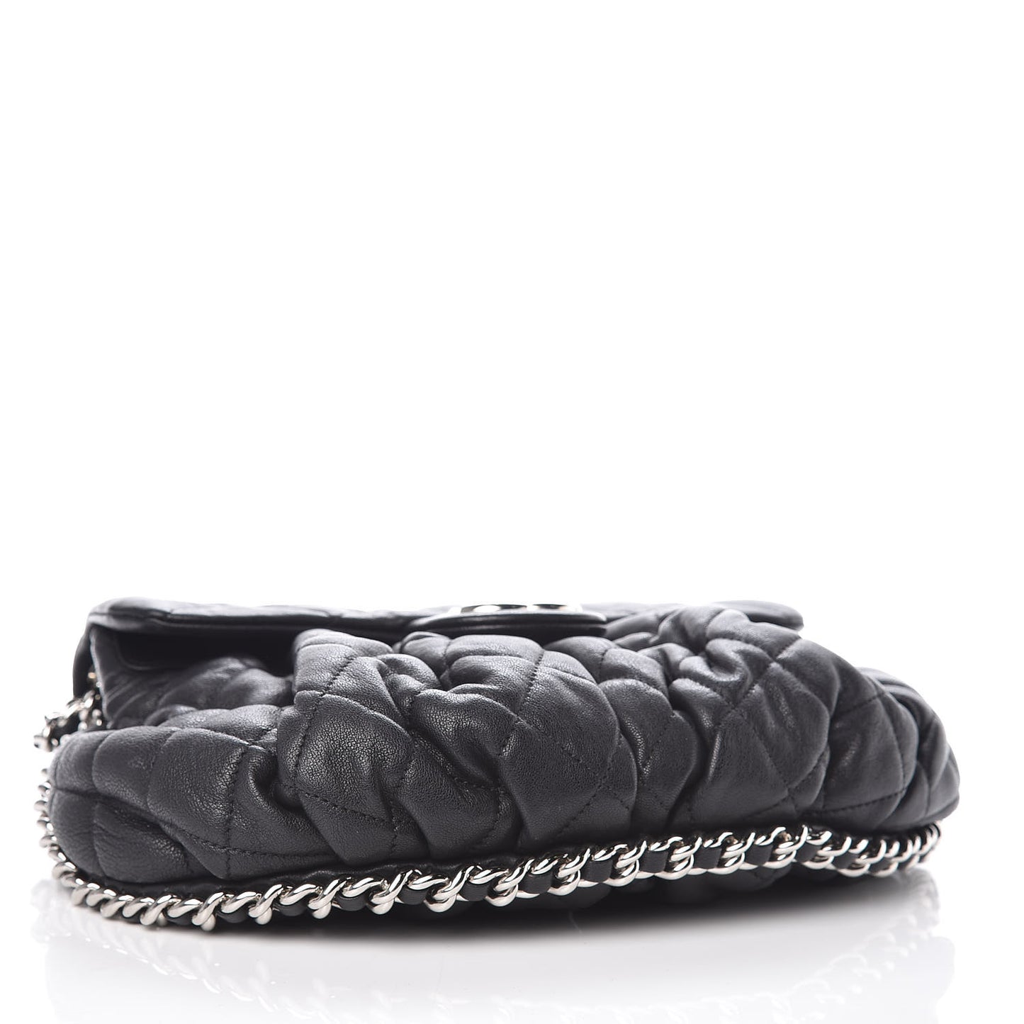 Washed Lambskin Quilted Medium Chain Around Messenger Black