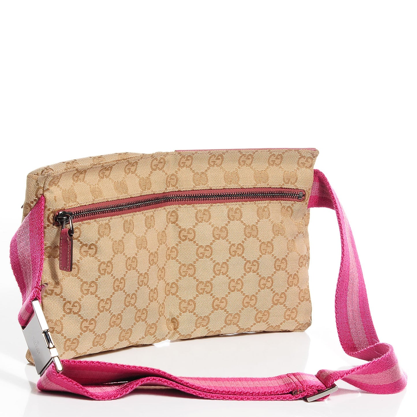 GG Monogram Web Double Pocket Belt Bag Pink