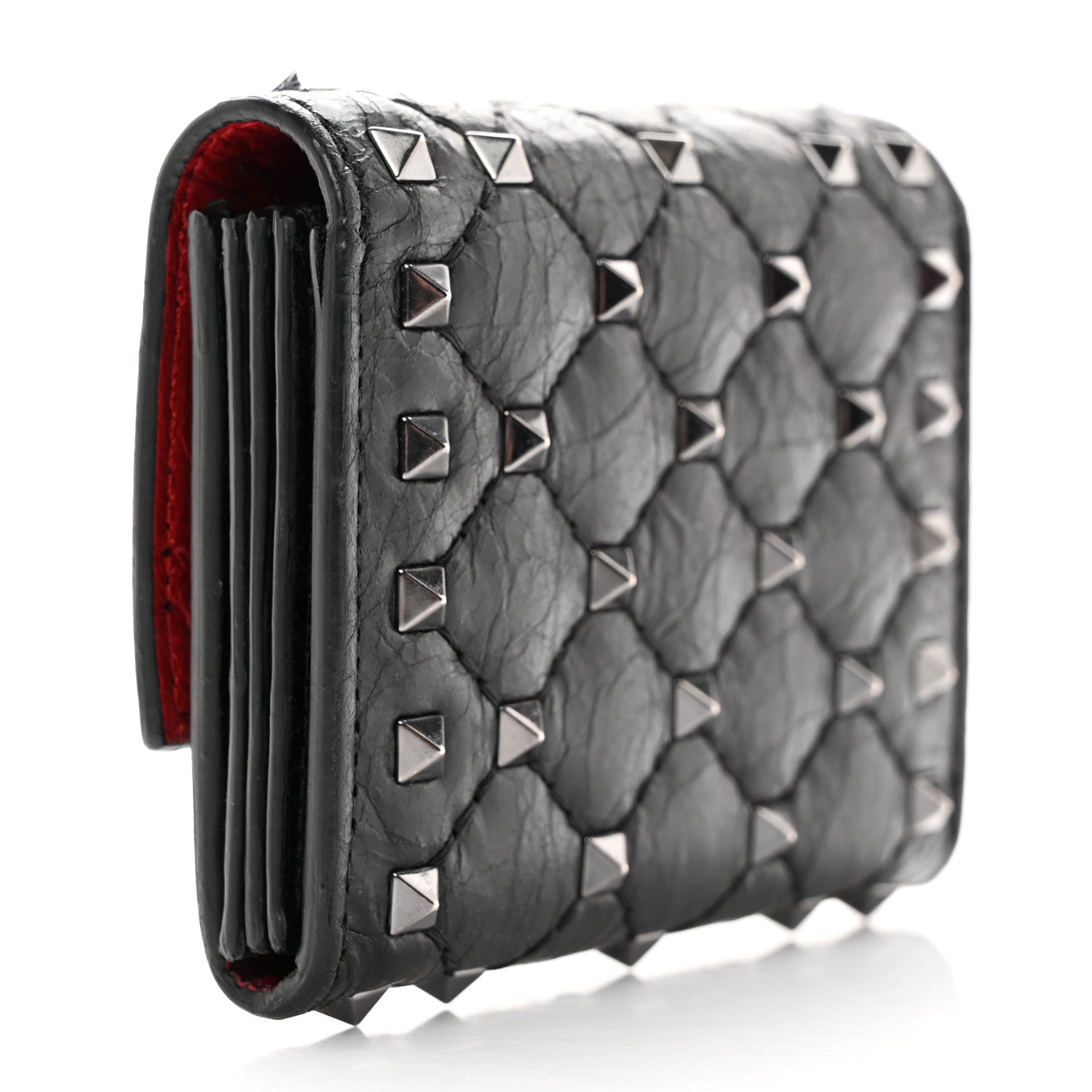 Valentino Garavani Craquele Nappa Rockstud Spike Bi-Fold Card Holder Black 3 of 6