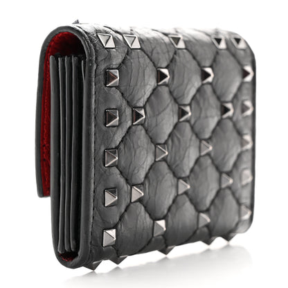 Valentino Garavani Craquele Nappa Rockstud Spike Bi-Fold Card Holder Black 3 of 6