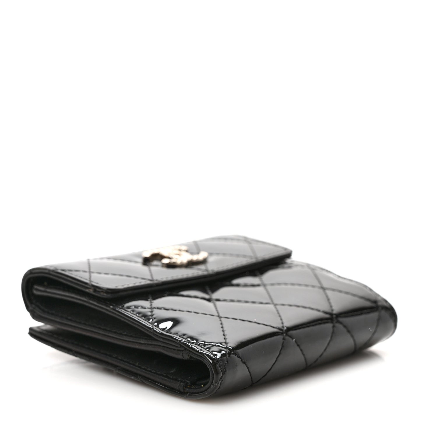 Patent Quilted Brilliant Compact Wallet Black