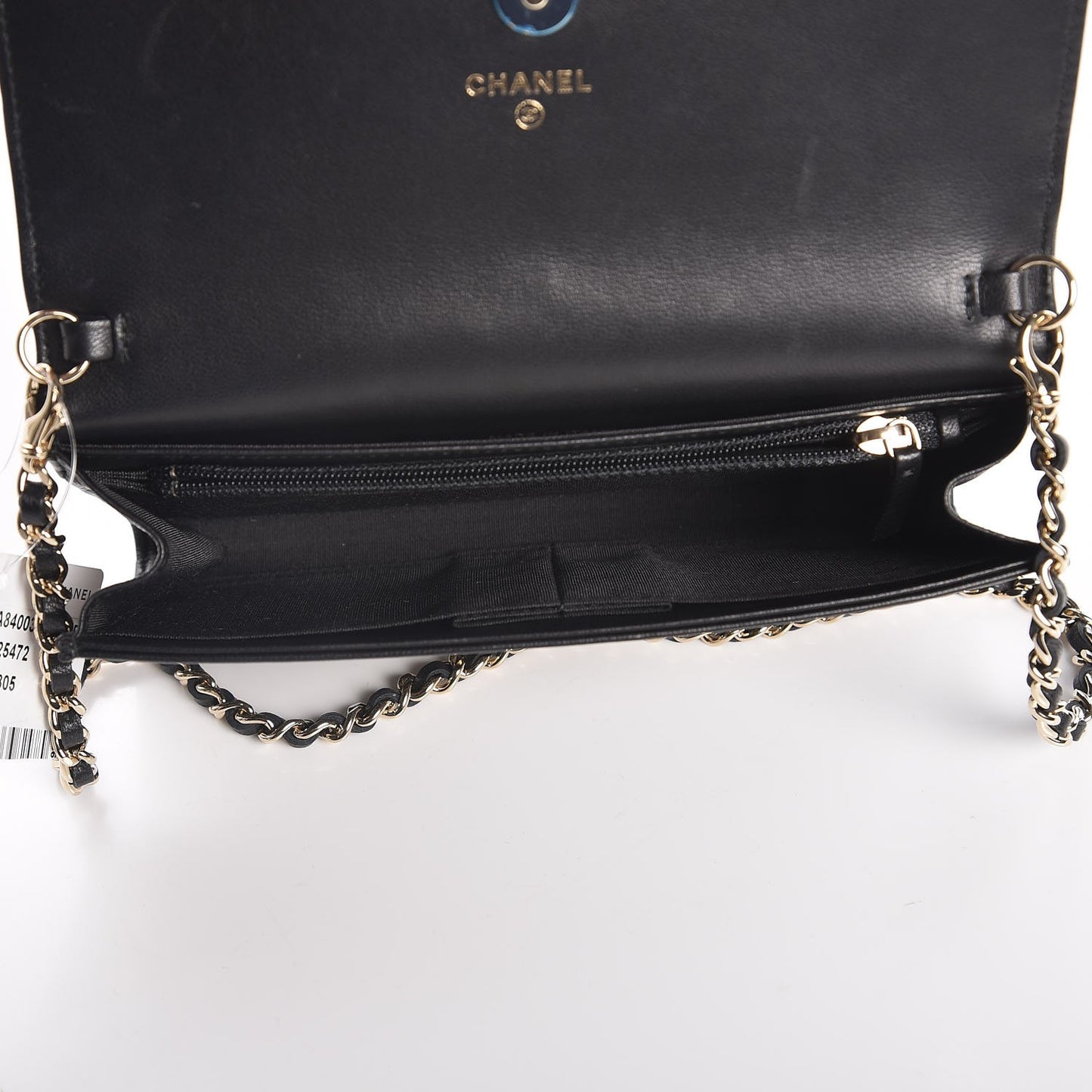 Lambskin Studded Wallet on Removable Chain Black