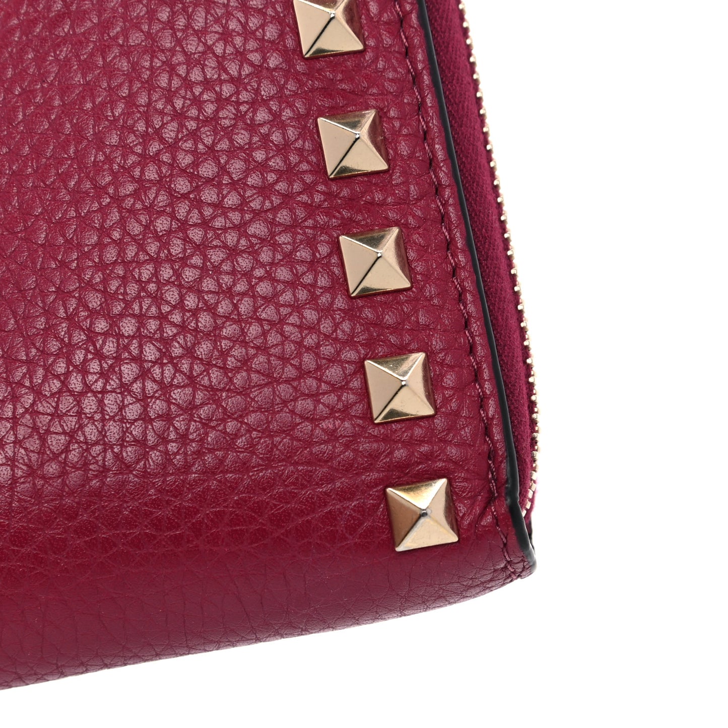 Pebbled Calfskin Rockstud Zip Around Wallet Raspberry