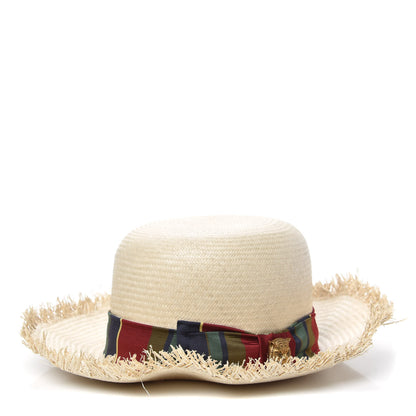 Gucci Raffia Ribbon Striped Panama Hat 59 Natural 1 of 7