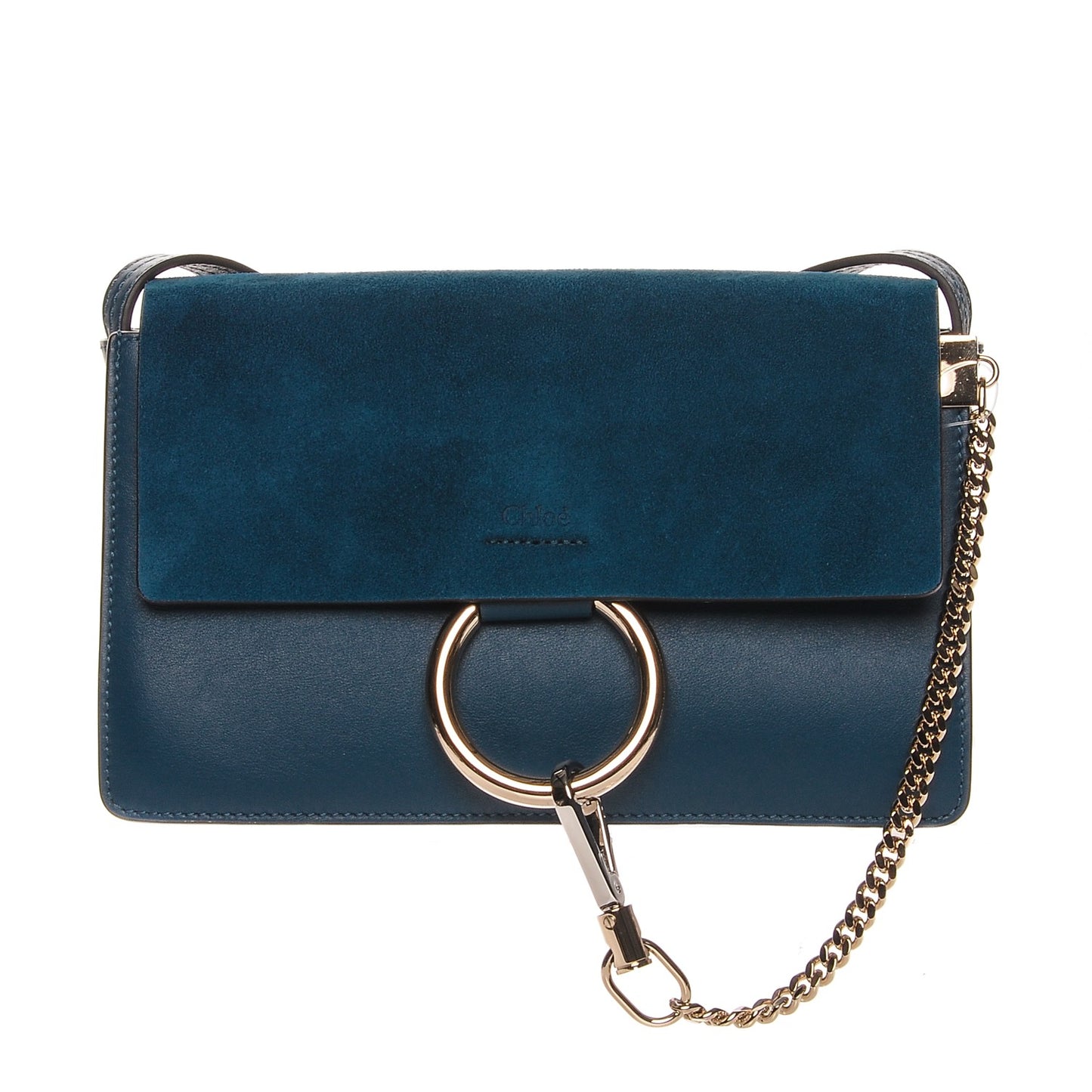 Suede Calfskin Small Faye Shoulder Bag Majolica Blue