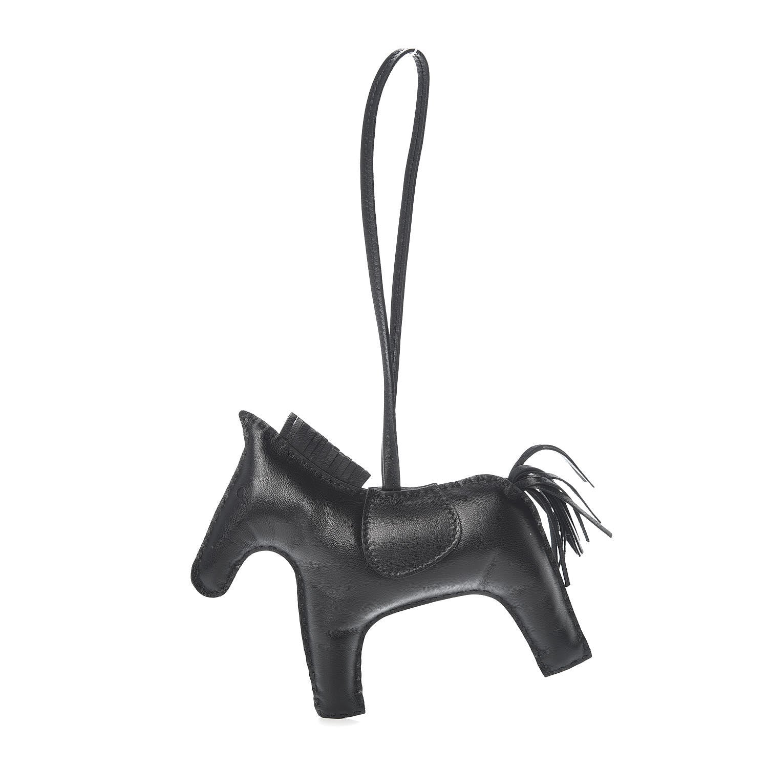 Hermes Milo Lambskin Grigri Rodeo Horse Bag Charm GM So Black 1 of 5