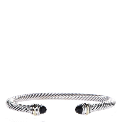 David Yurman Sterling Silver 14K Yellow Gold Black Onyx 5mm Cable Classics Bracelet 1 of 5